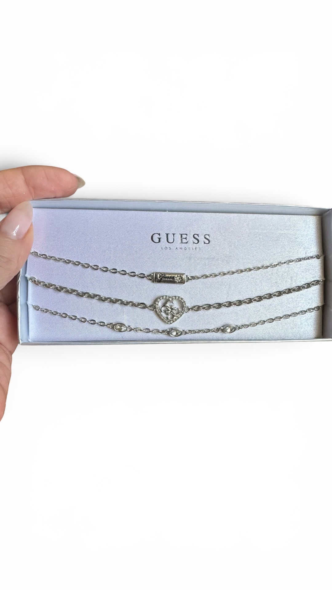 Guess - Stainless Steel Set of 3 Chain Bracelet Gift Set with Crystal Accents