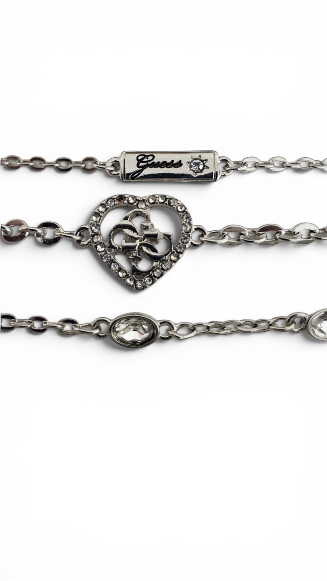 Guess - Stainless Steel Set of 3 Chain Bracelet Gift Set with Crystal Accents