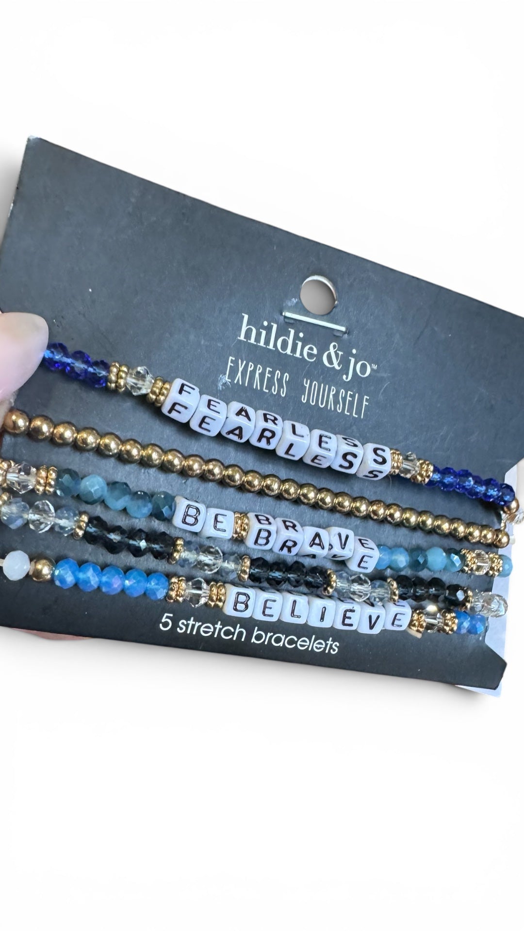 Hildie & Jo - Express Yourself, 5 Stretch Bracelets Crystals and Gold Tone
