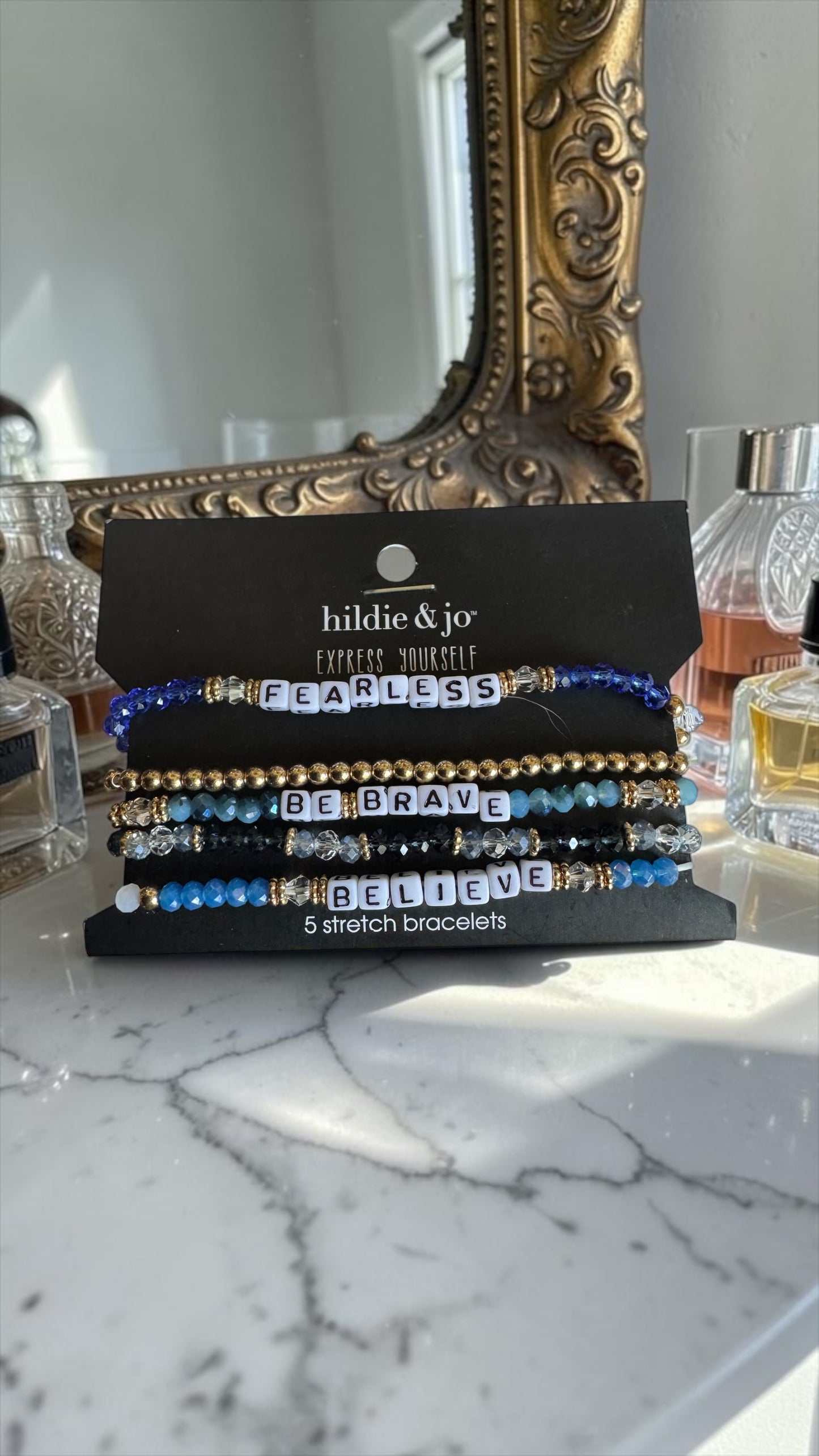 Hildie & Jo - Express Yourself, 5 Stretch Bracelets Crystals and Gold Tone