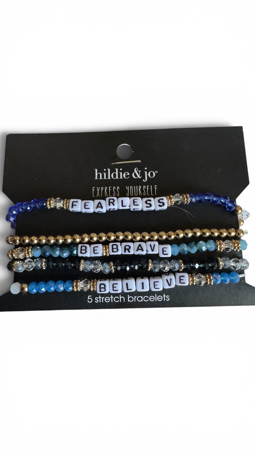 Hildie & Jo - Express Yourself, 5 Stretch Bracelets Crystals and Gold Tone