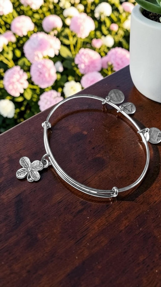Alex and Ani - Four Leaf Clover Charm w/a Small Swarovski Crystal Accent Bangle Bracelet
