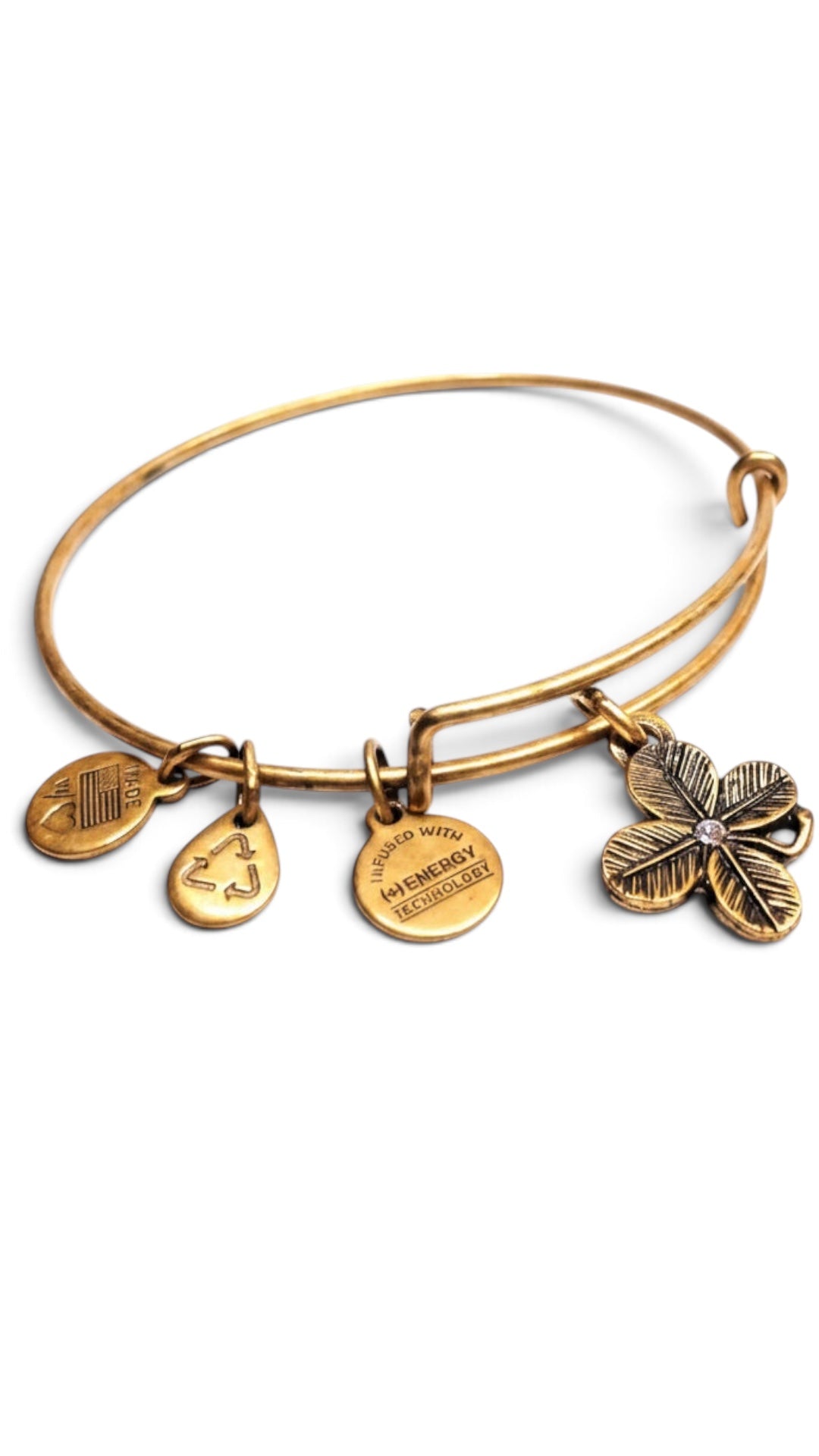 Alex and Ani - Four Leaf Clover Charm w/a Small Swarovski Crystal Accent Bangle Bracelet