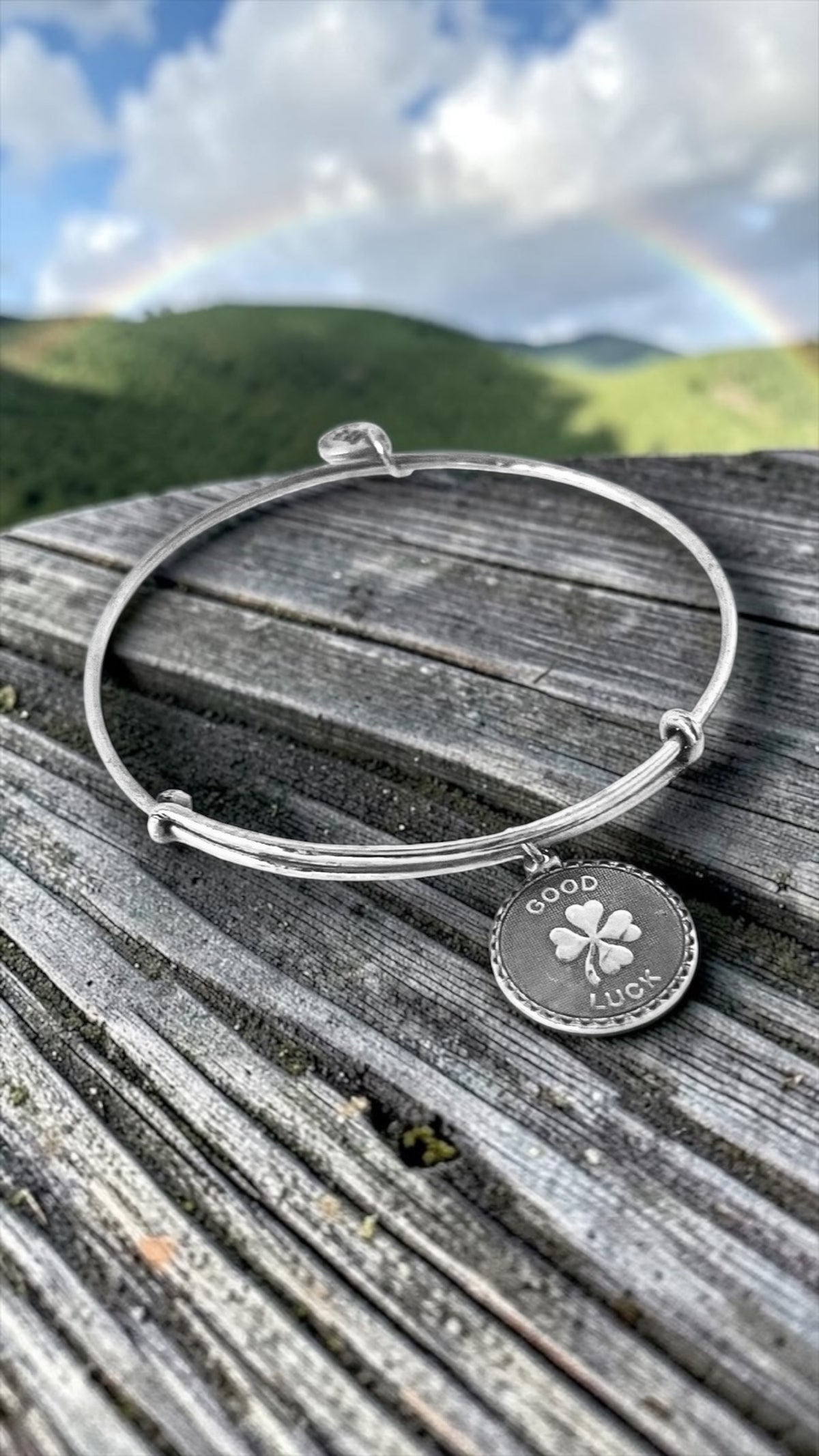Alex And Ani - ‘Good Luck’ Four Leaf Clover Charm Bangle Bracelet