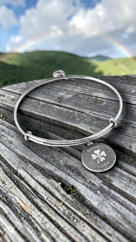 Alex And Ani - ‘Good Luck’ Four Leaf Clover Charm Bangle Bracelet