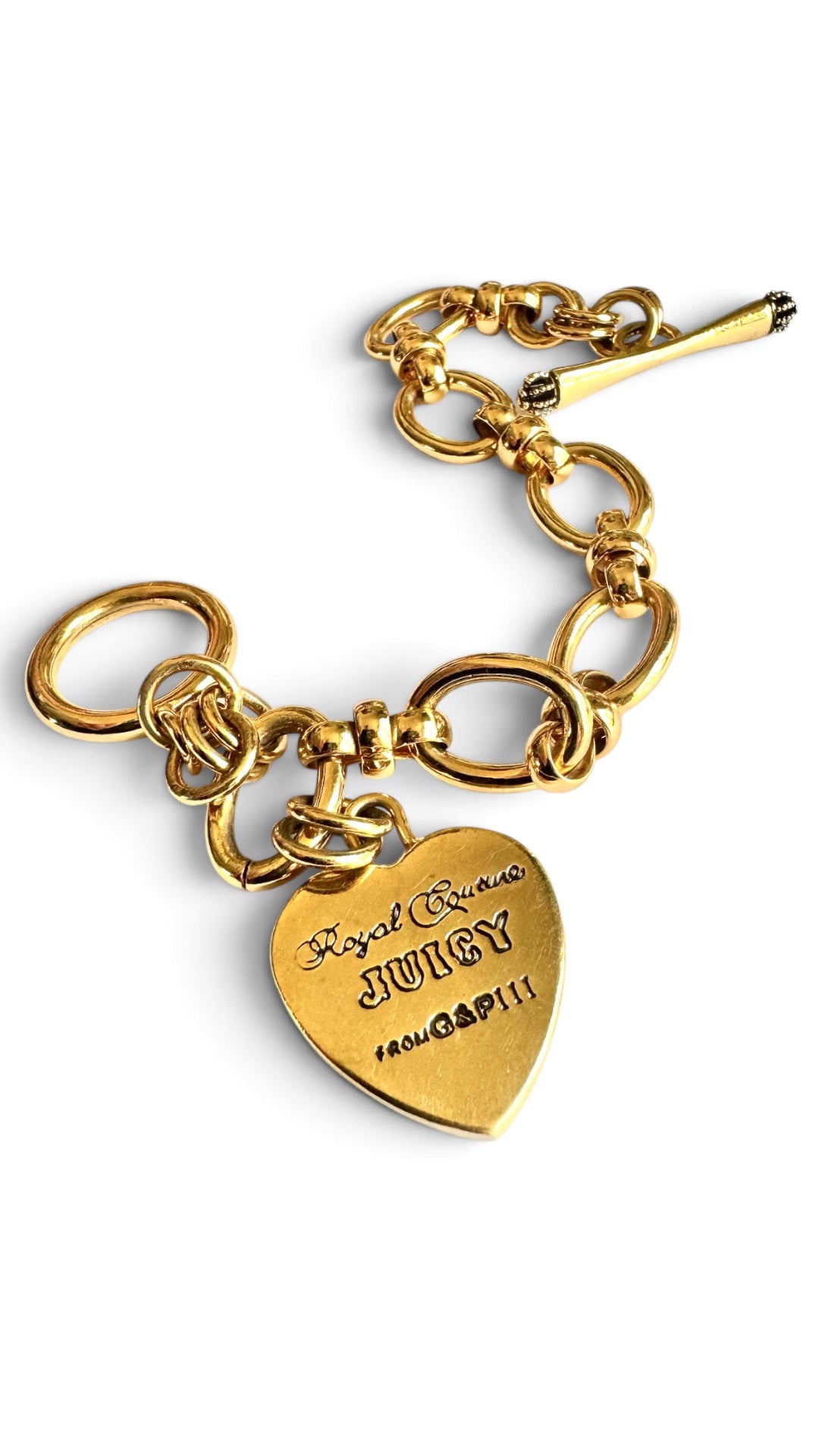 Vintage Juicy Couture “Royal Couture” Gold Heart Charm Toggle Bracelet