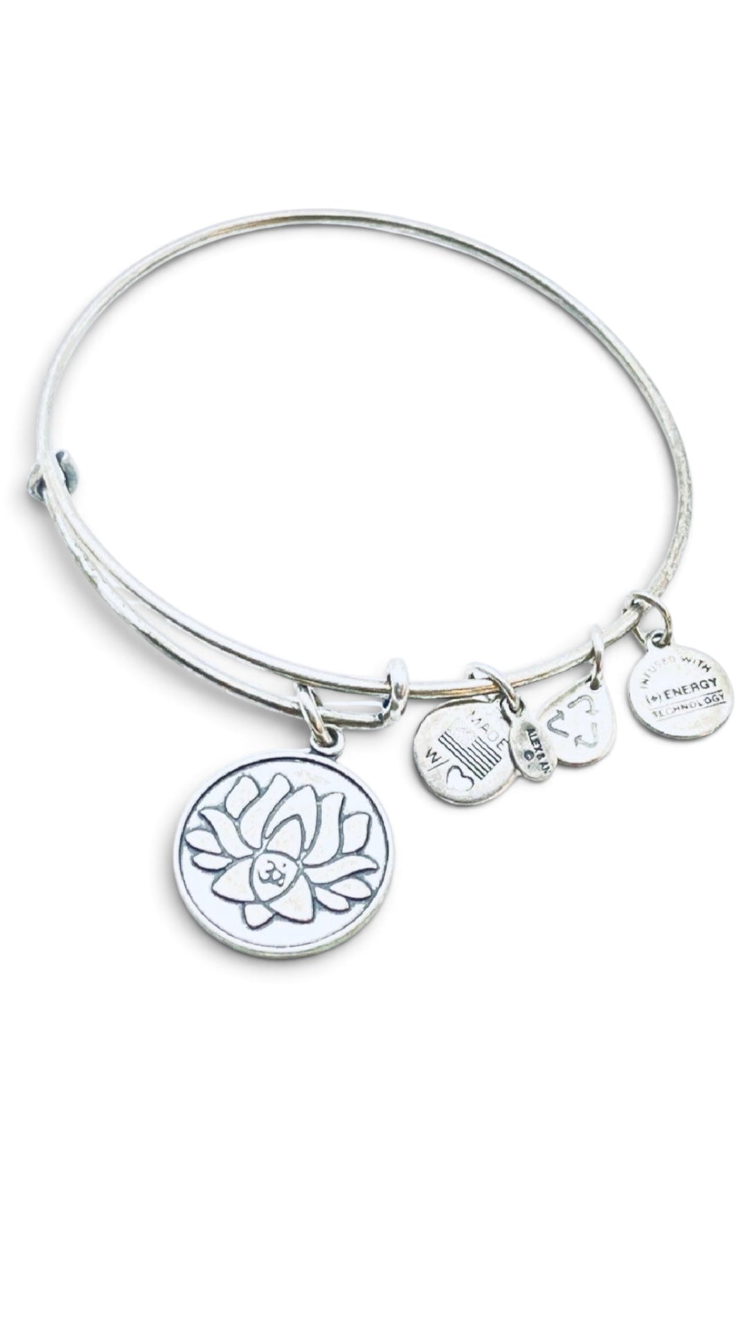 Alex and Ani - New Beginnings, Lotus With Ohm Symbol Charm Bangle Bracelet