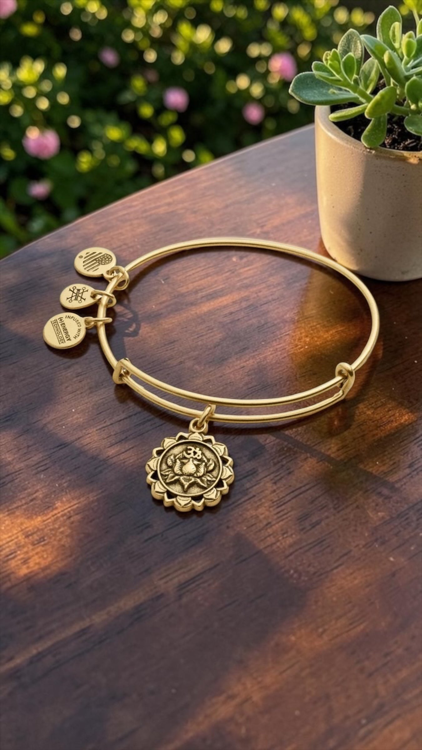 Alex and Ani - Lotus Peace Petals With Ohm Symbol Charm Bangle Bracelet