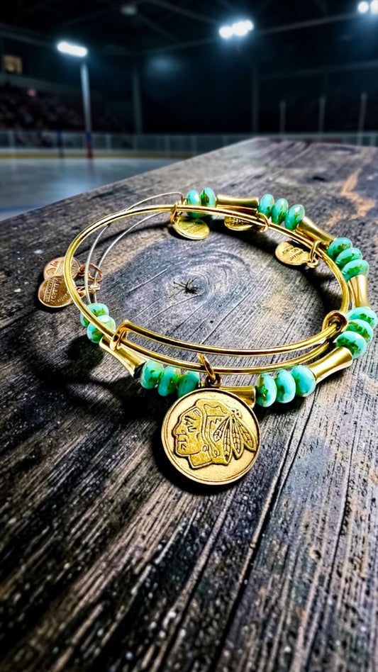 Alex and Ani - Special Sale, NHL Chicago Blackhawks Hockey Team Charm Bangle with Turquoise Beaded Bangle Bracelet