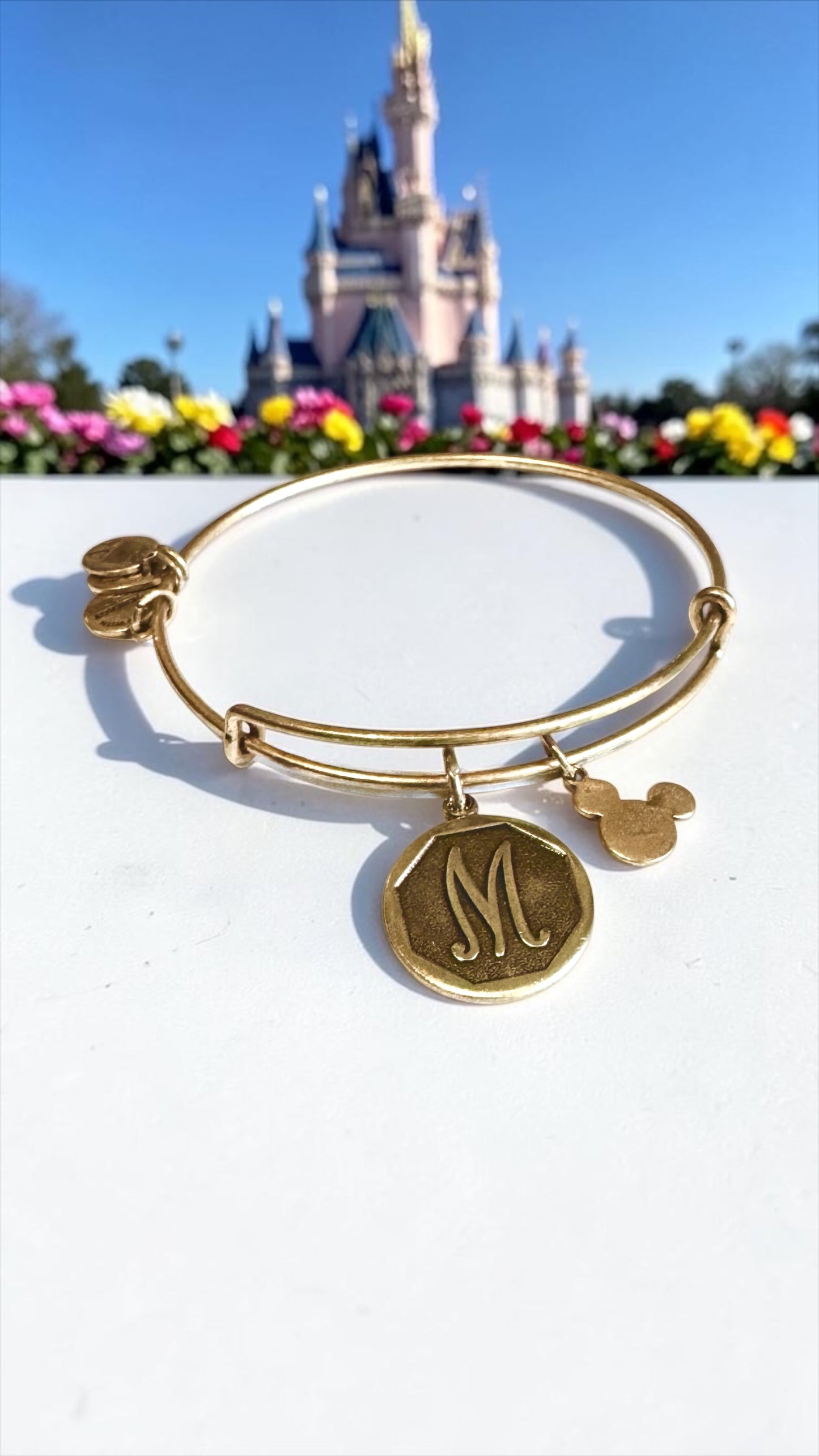 Alex and Ani - Park Exclusive Initial M with Mickey’s Silhouette Charm Bangle Bracelet ￼