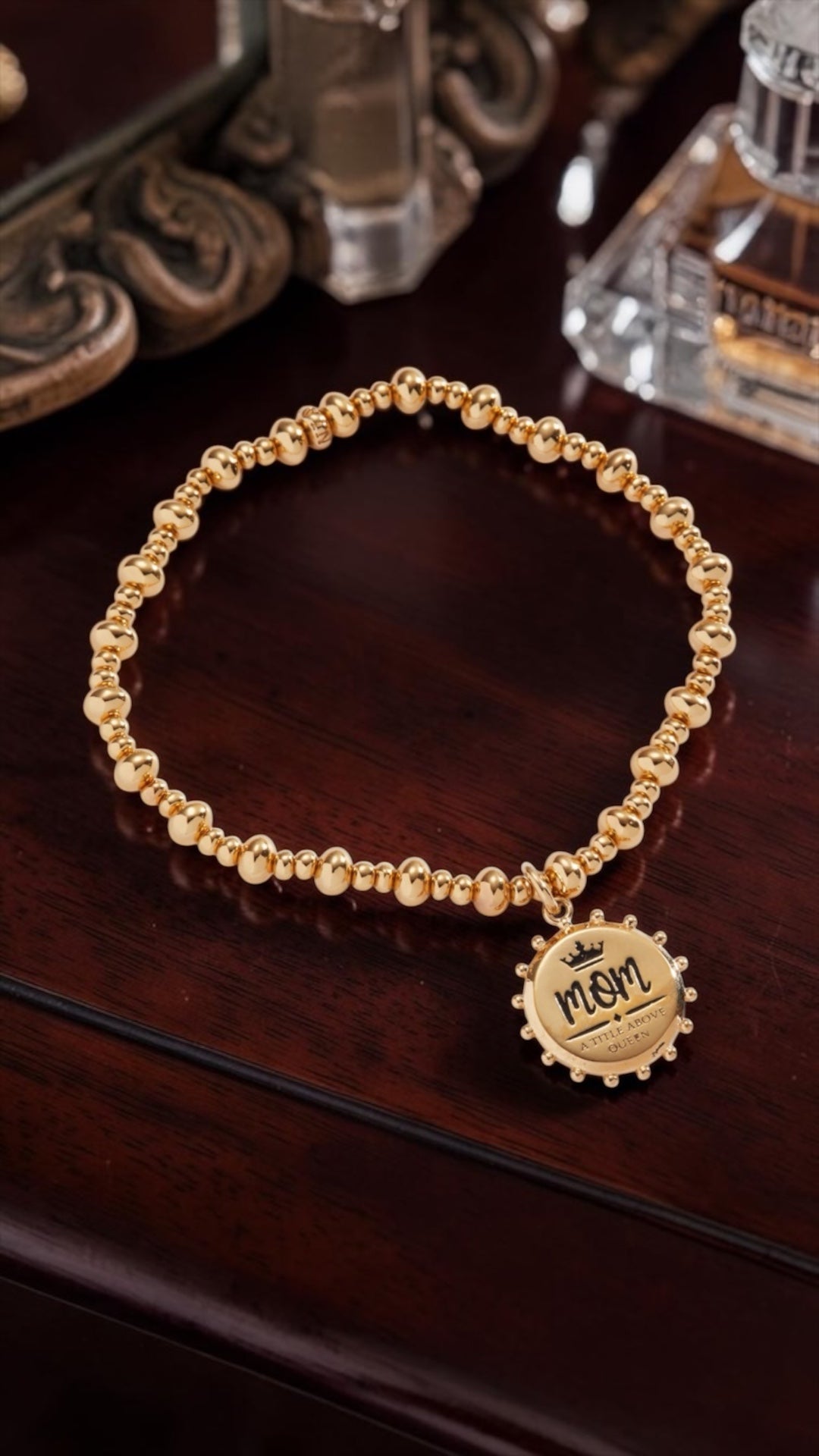 Alex and Ani -'Mom, A Title Above Queen' Beaded Stretch Charm Bracelet