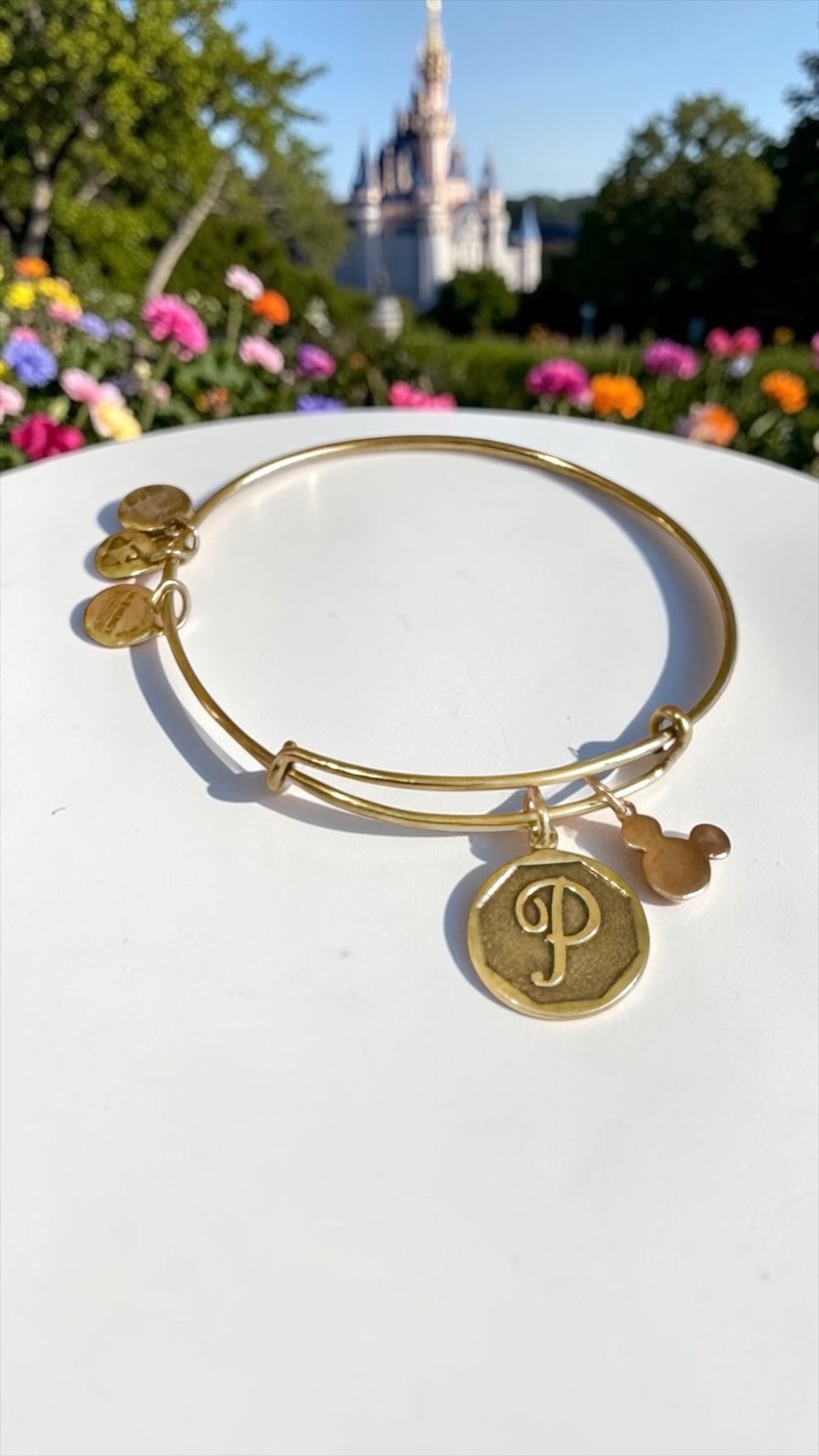 Alex and Ani - Park Exclusive Initial P with Mickey’s Silhouette Charm Bangle Bracelet ￼