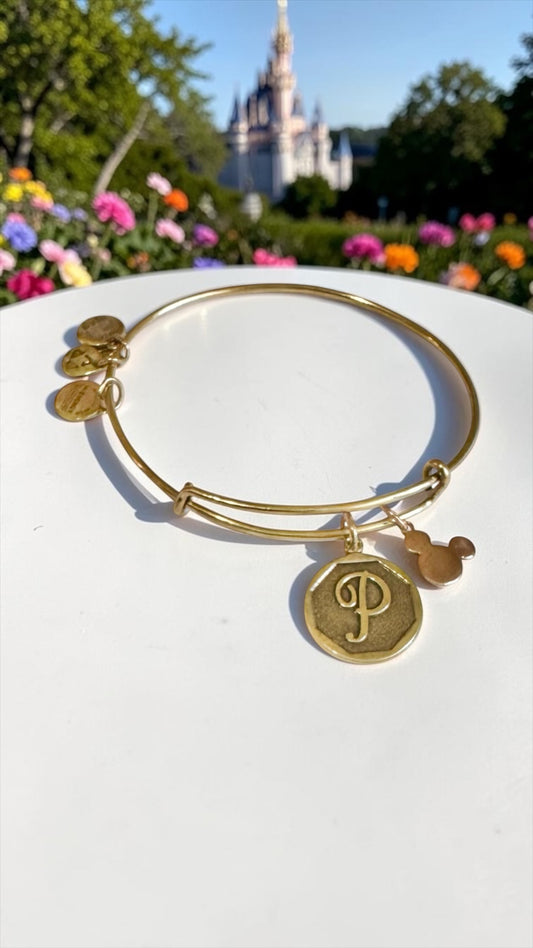 Alex and Ani - Park Exclusive Initial P with Mickey’s Silhouette Charm Bangle Bracelet ￼