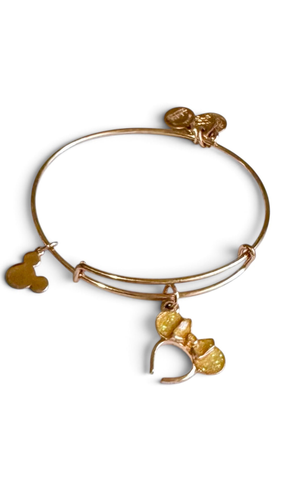 Alex and Ani - Minnie Headband Rose Gold Yellow Glittery Ears Charm Bangle Bracelet