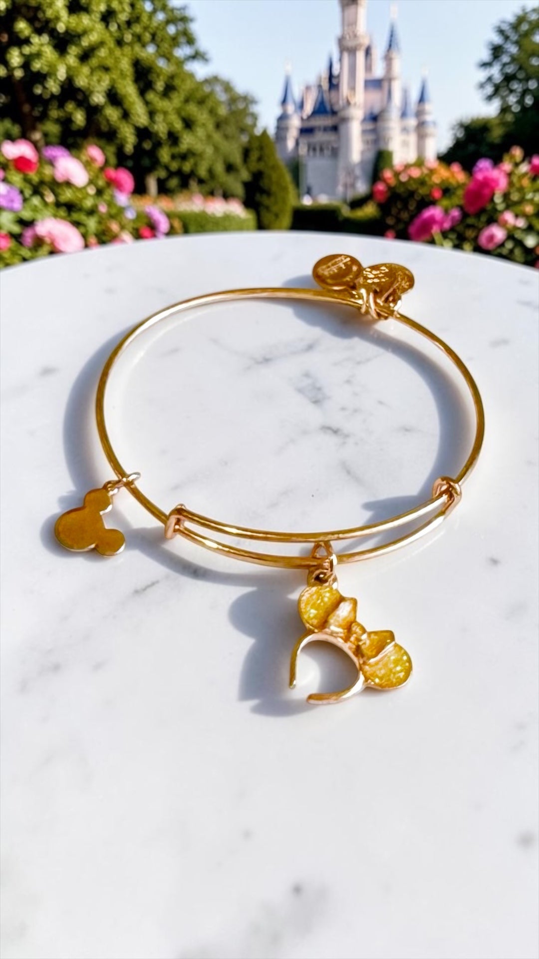 Alex and Ani - Minnie Headband Rose Gold Yellow Glittery Ears Charm Bangle Bracelet