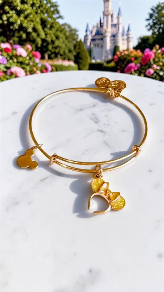 Alex and Ani - Minnie Headband Rose Gold Yellow Glittery Ears Charm Bangle Bracelet