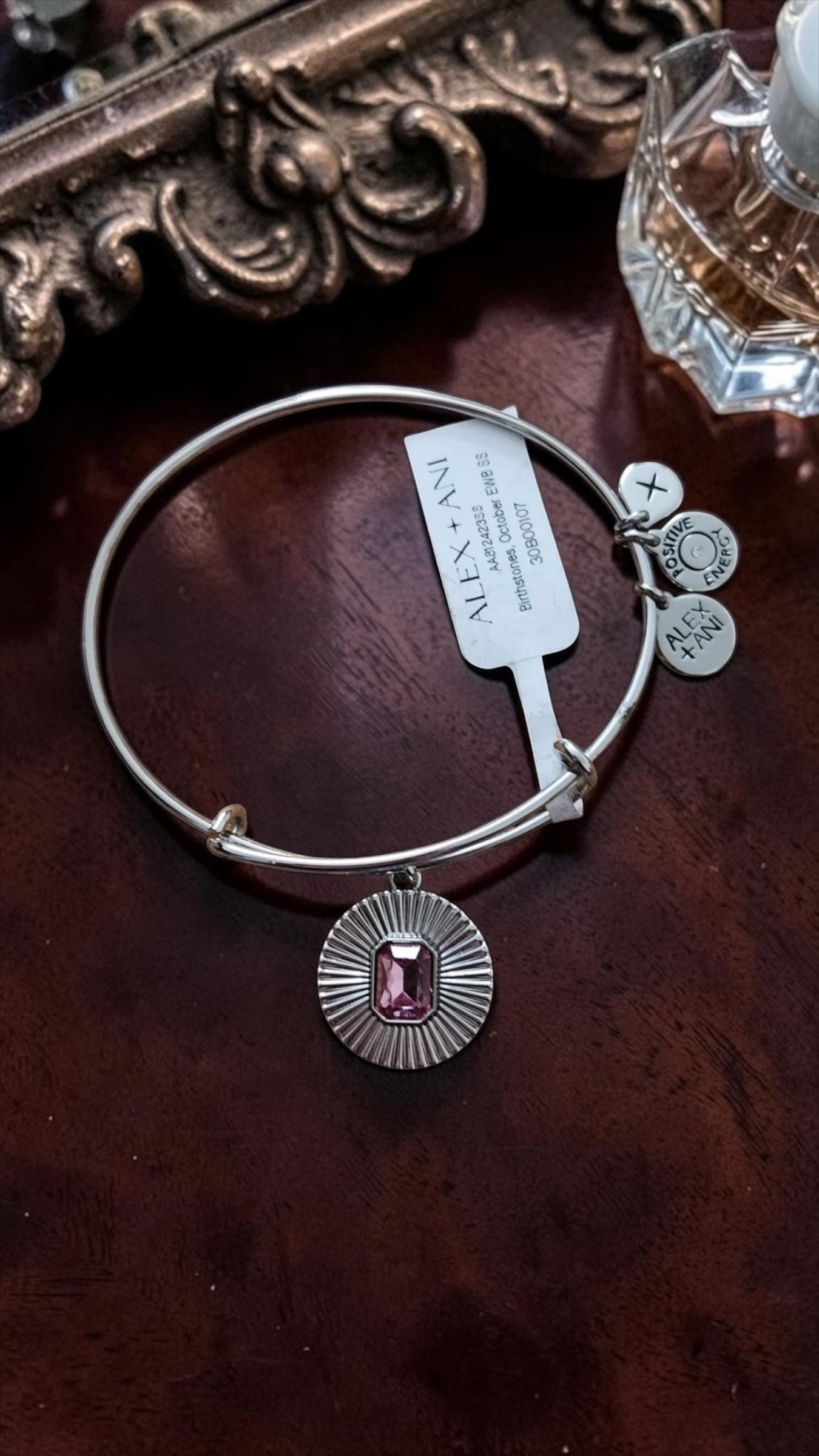 Alex and Ani - October Emerald Cut Birth Crystal, Charm Bangle Bracelet