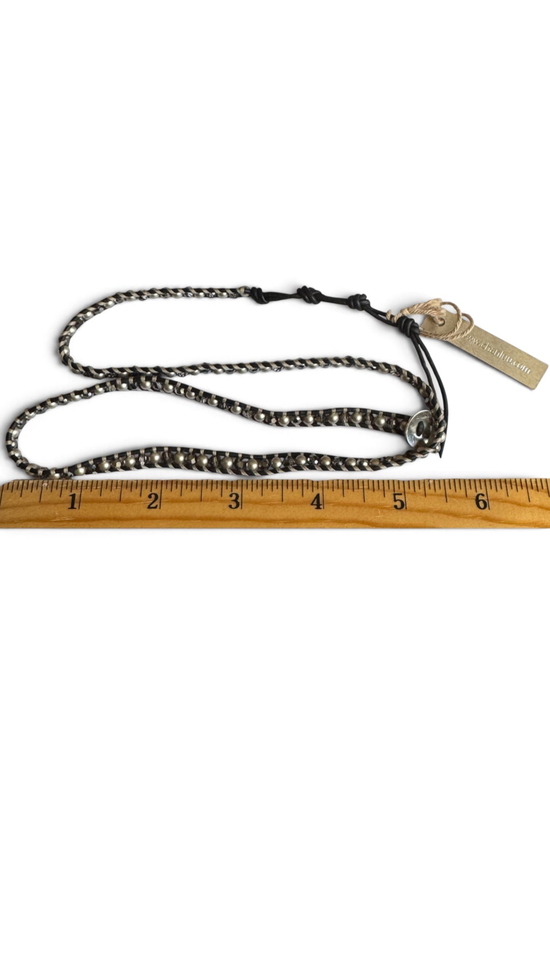 Chan Luu Wrap Black Leather with Swarovski Crystals & Taupe Pearls 3x Wrap