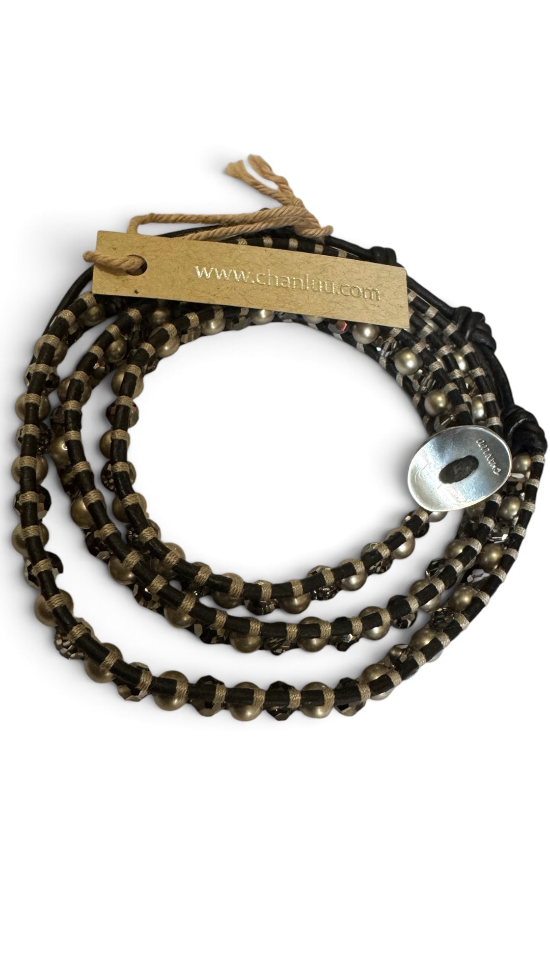 Chan Luu Wrap Black Leather with Swarovski Crystals & Taupe Pearls 3x Wrap