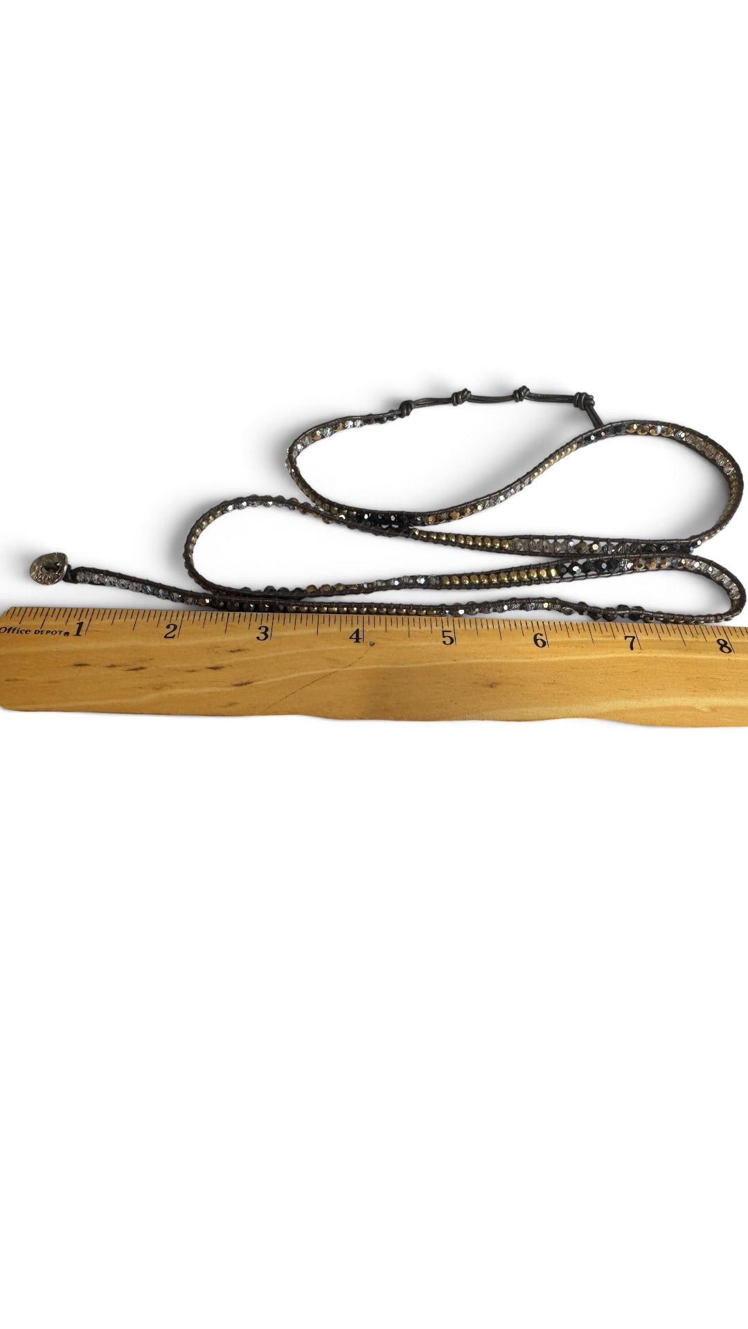 Nakamol Wrap 5 x Wrap, Black Leather with Crystals and Brass Beads