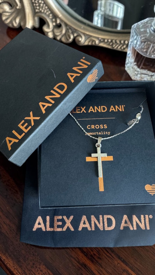 Alex and Ani -  Cross Necklace, Delicate Chain is Adjustable, Unisex