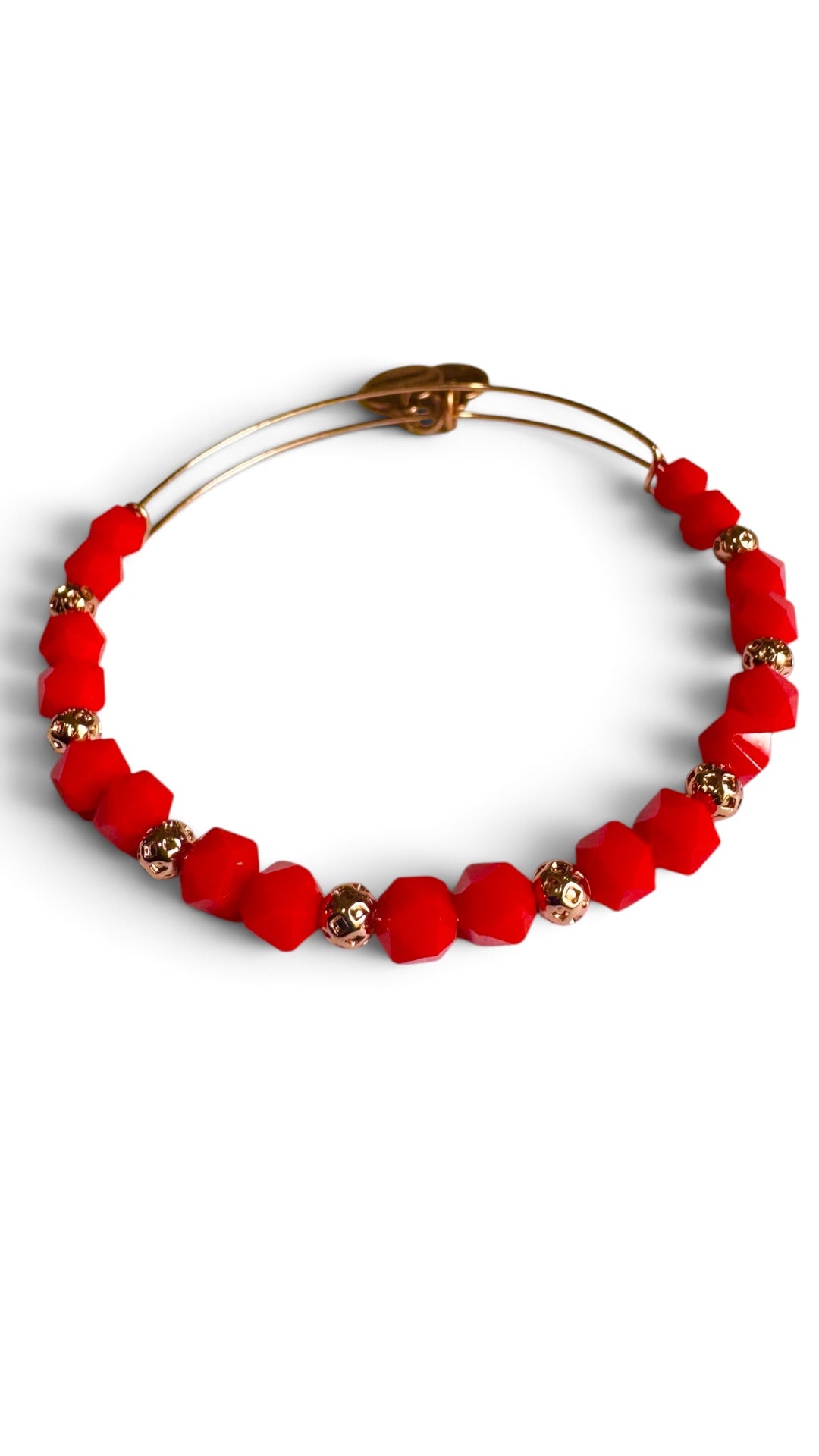 Alex and Ani - Bright Red and Rose Gold Beaded Bangle Bracelet