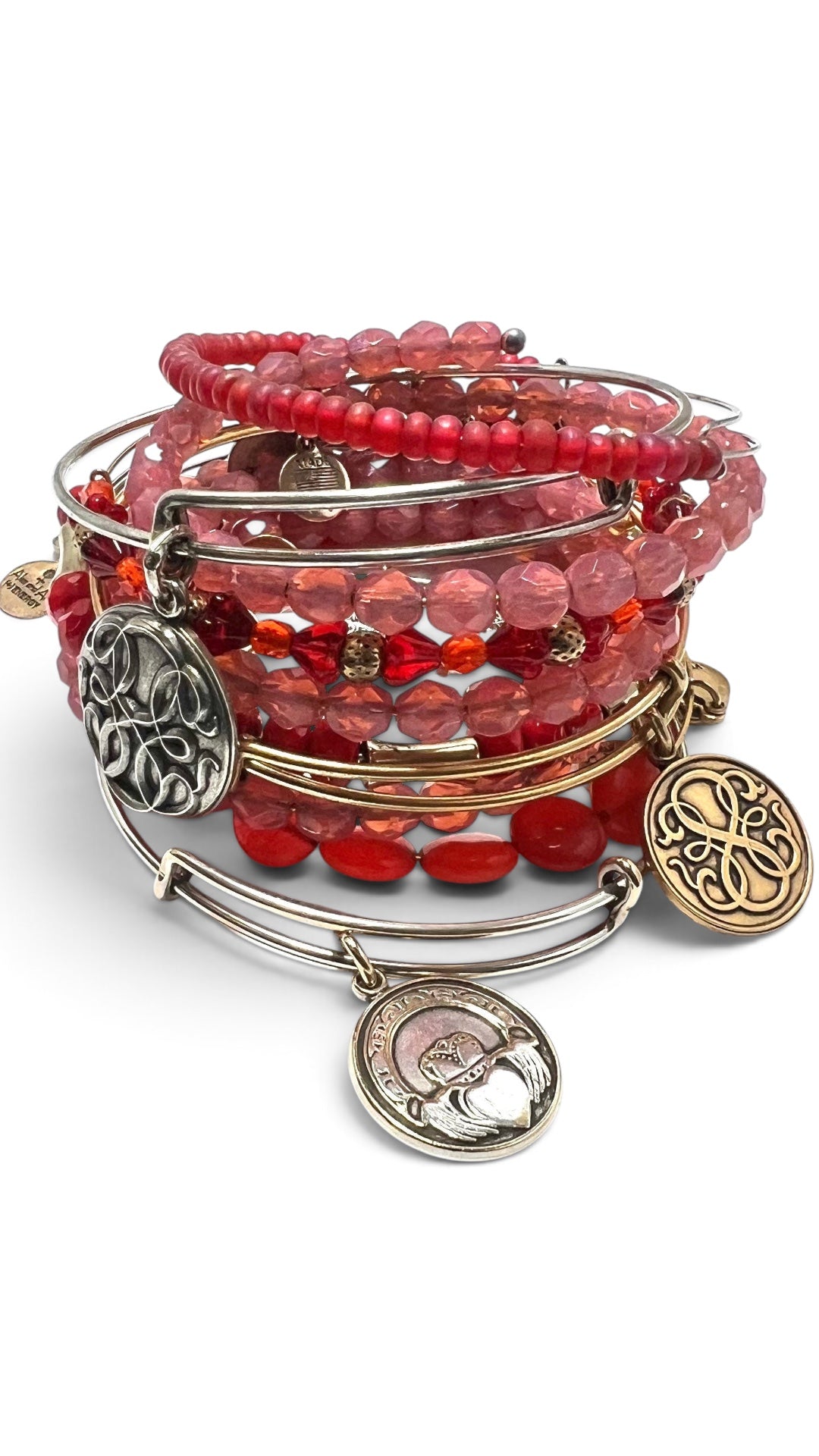 Alex and Ani - Bright Red and Rose Gold Beaded Bangle Bracelet