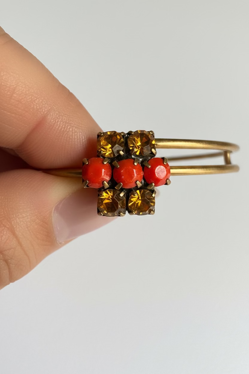 Alex and Ani - Sparkler Cinnamon Beads and Gold Swarovski Crystal Bangle Bracelet