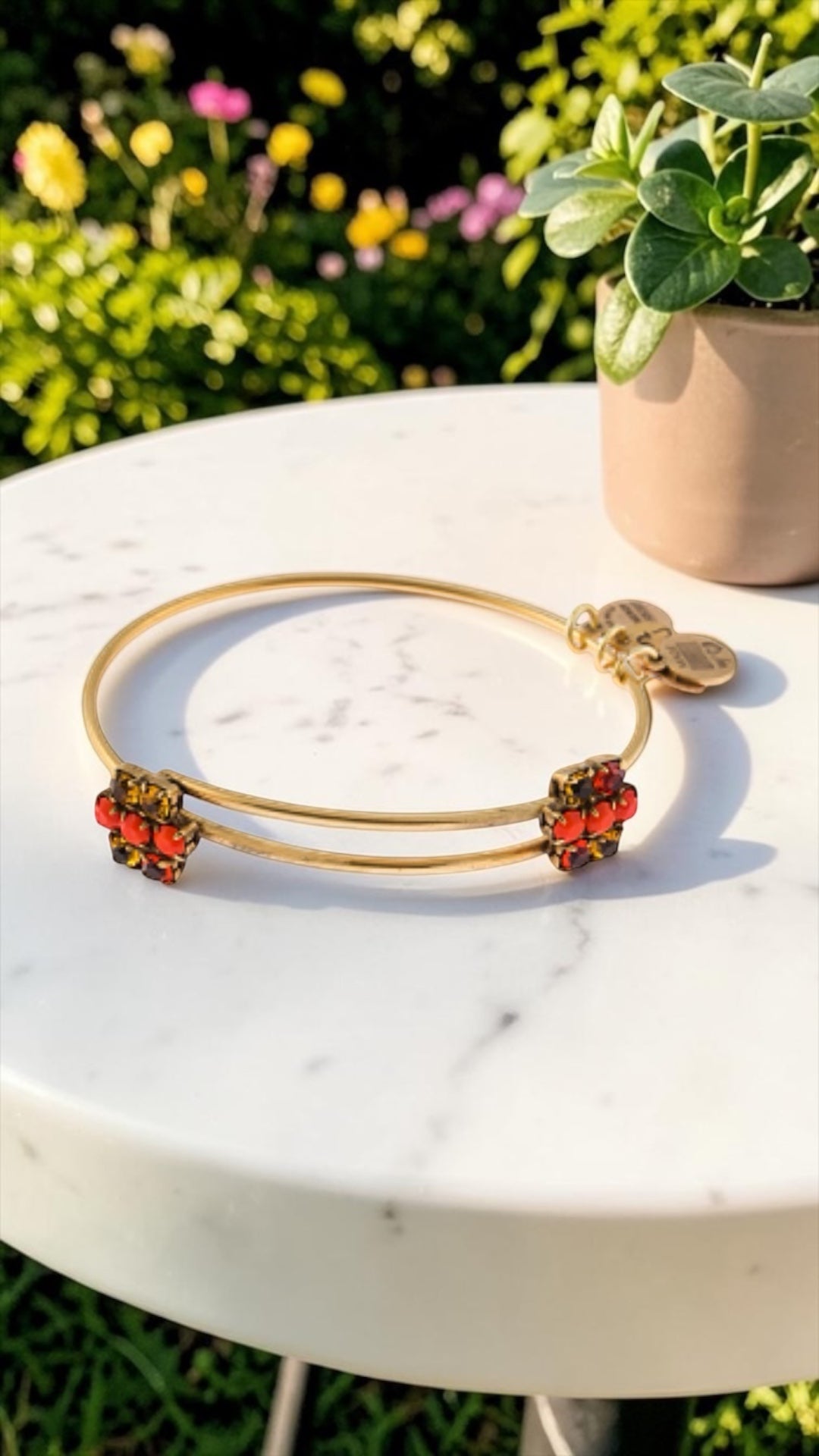 Alex and Ani - Sparkler Cinnamon Beads and Gold Swarovski Crystal Bangle Bracelet