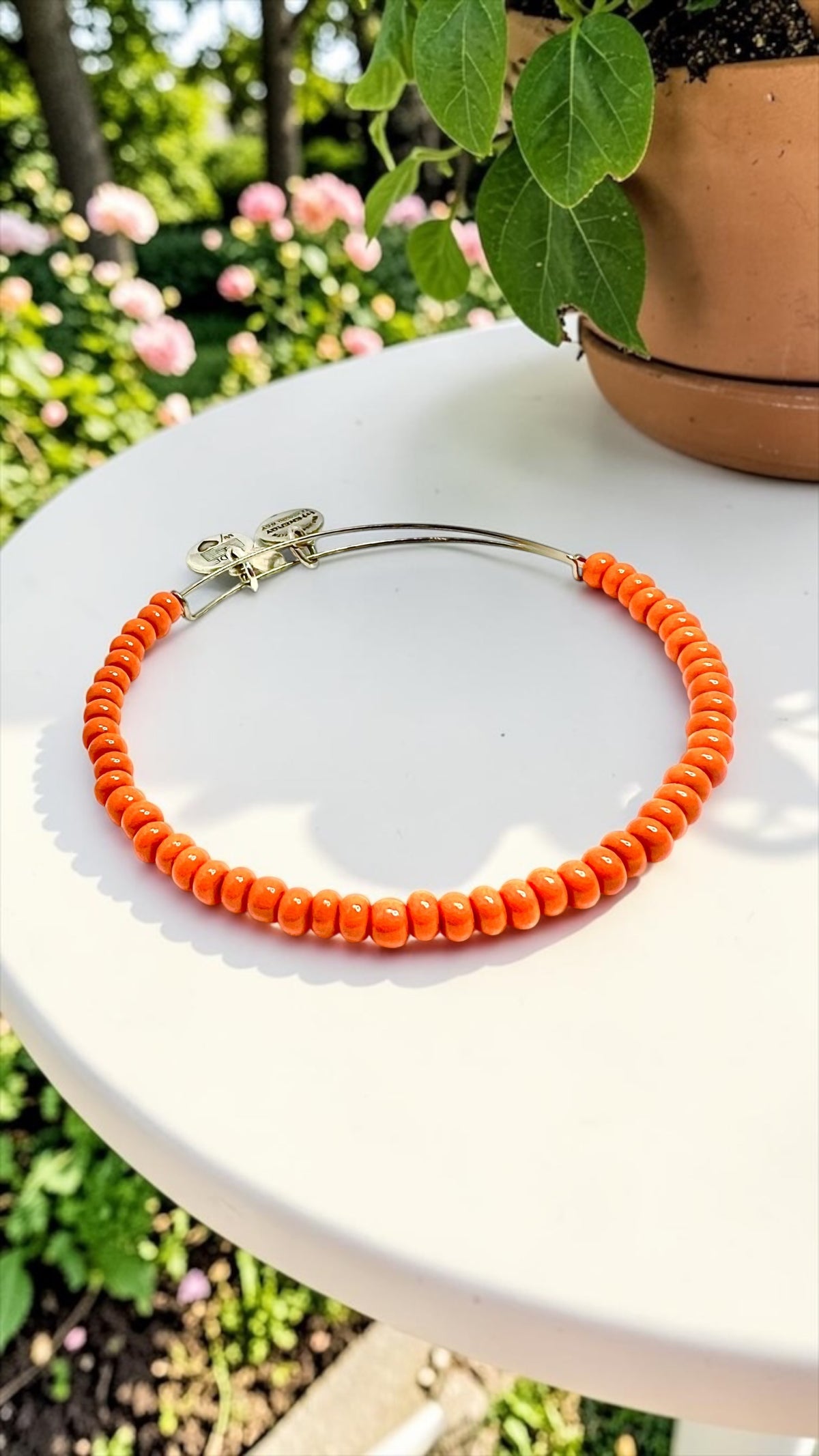 Alex and Ani - Bright Orange Matte Glass Beaded Bangle Bracelet