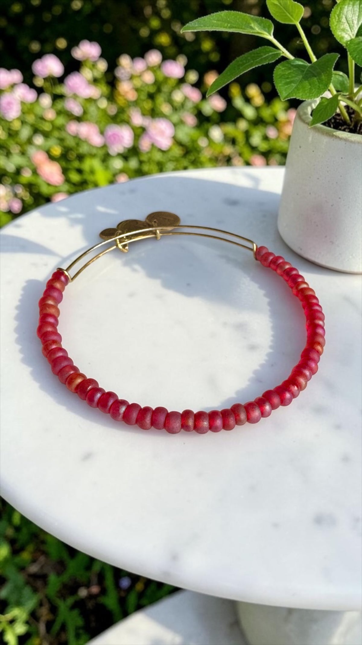 Alex and Ani - Red Translucent Matte Glass Beads Bangle Bracelet