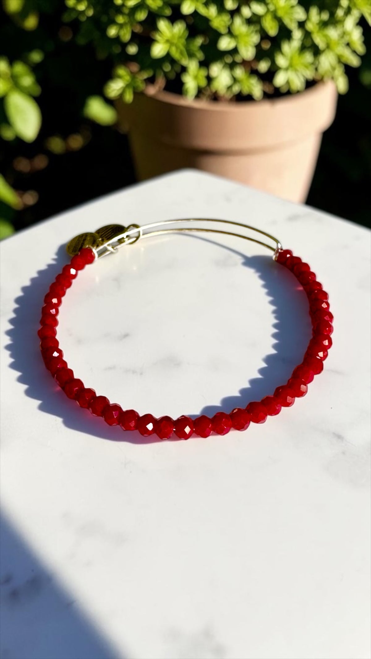 Alex and Ani - Brilliance Burgandy Faceted Beaded Bangle Bracelet
