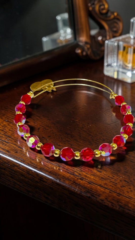 Alex and Ani - Red AB Swarovski Crystal and Gold Beaded Bangle Bracelet