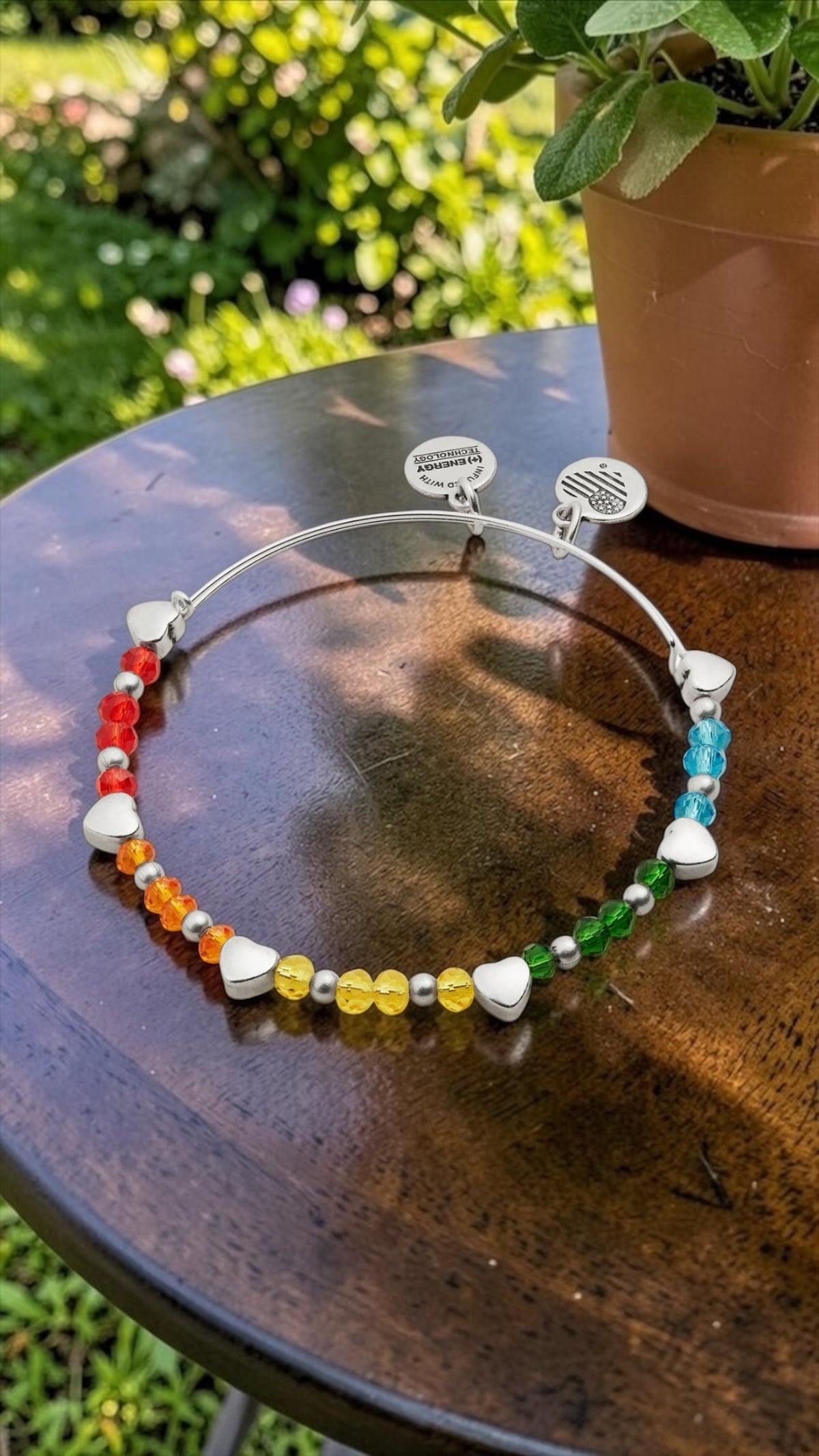 Alex and Ani - Rainbow Heart Crystal Beaded Bangle Bracelet