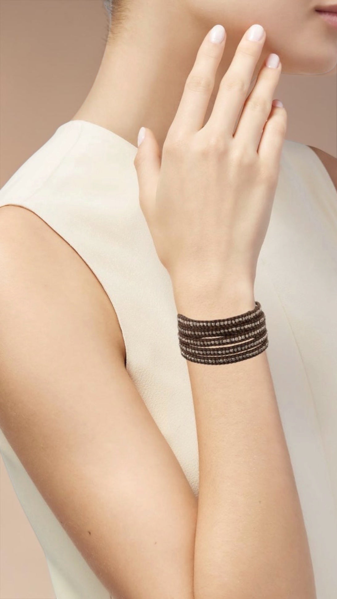 Chan Luu Wrap Brown Leather with Sterling Silver Textured Beads, 5 x Wrap