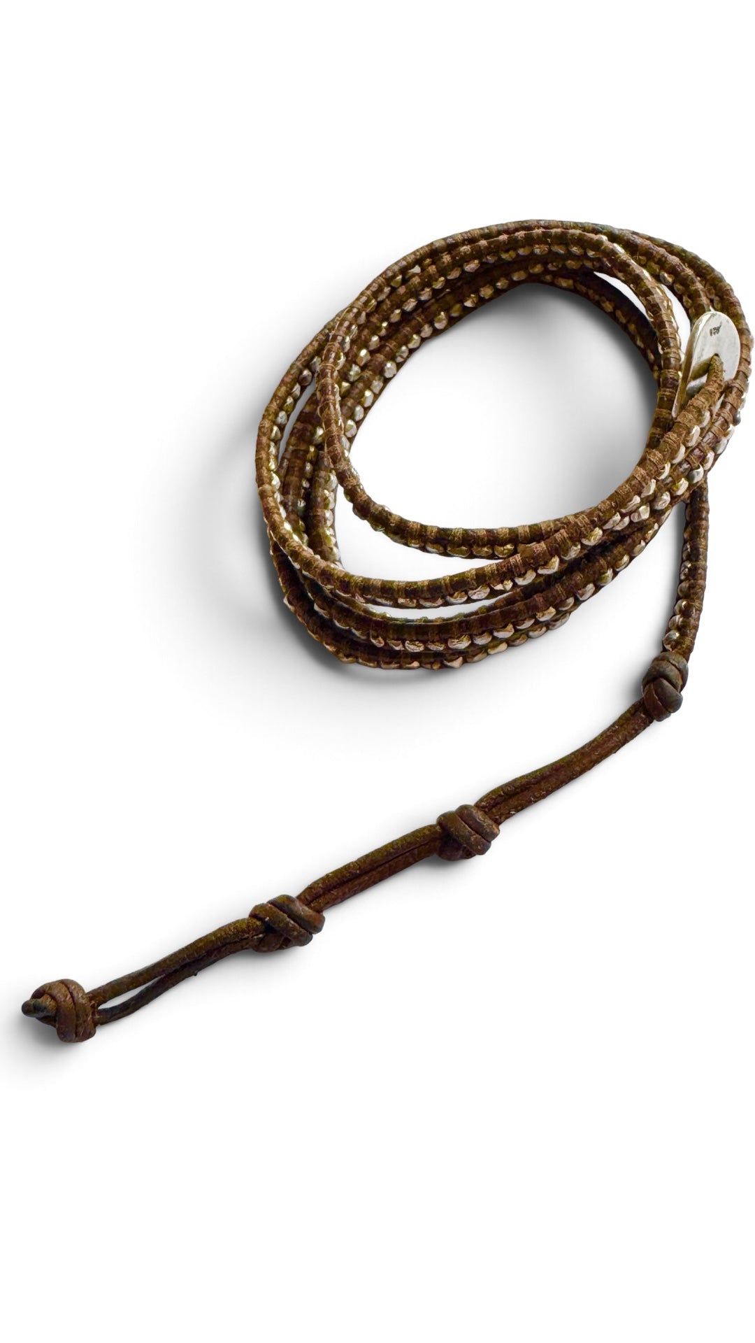 Chan Luu Wrap Brown Leather with Sterling Silver Textured Beads, 5 x Wrap