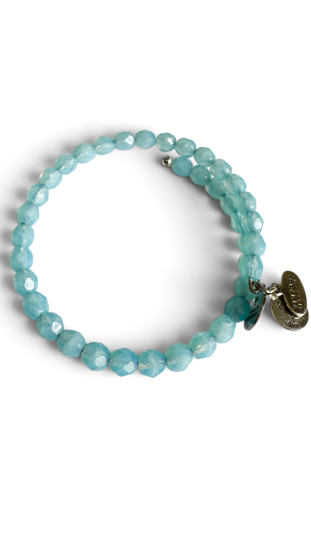 Alex and Ani - Opalite Light Blue Resin Beads Vintage 66 Bangle Bracelet