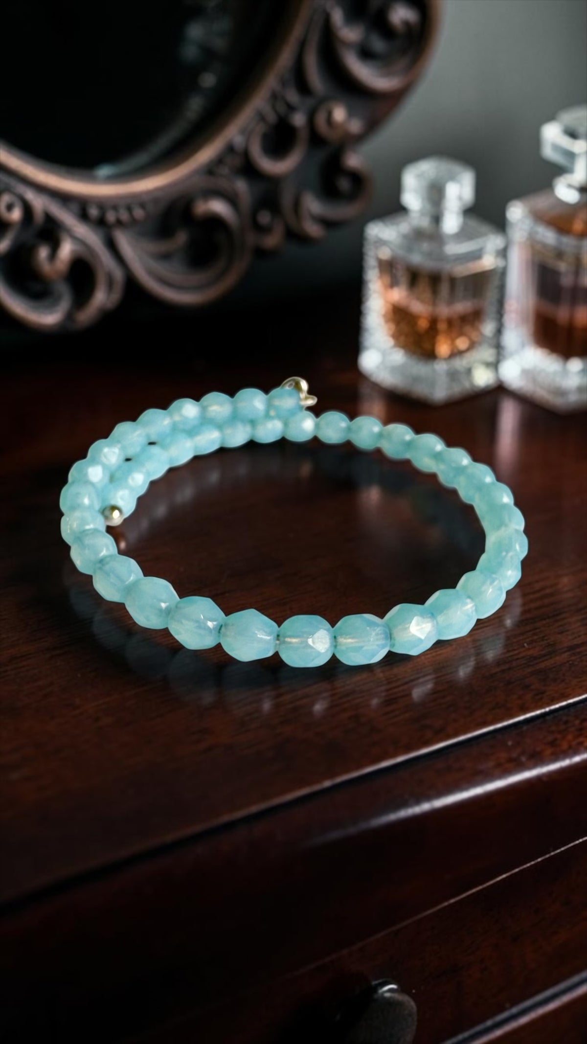 Alex and Ani - Opalite Light Blue Resin Beads Vintage 66 Bangle Bracelet