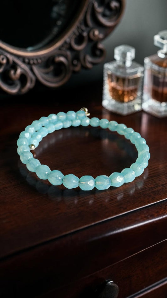 Alex and Ani - Opalite Light Blue Resin Beads Vintage 66 Bangle Bracelet