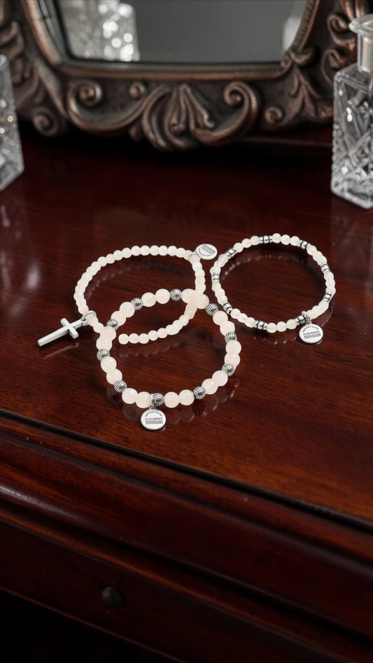 Alex And Ani - Rose Quartz Cross Stretch Beaded Bracelets