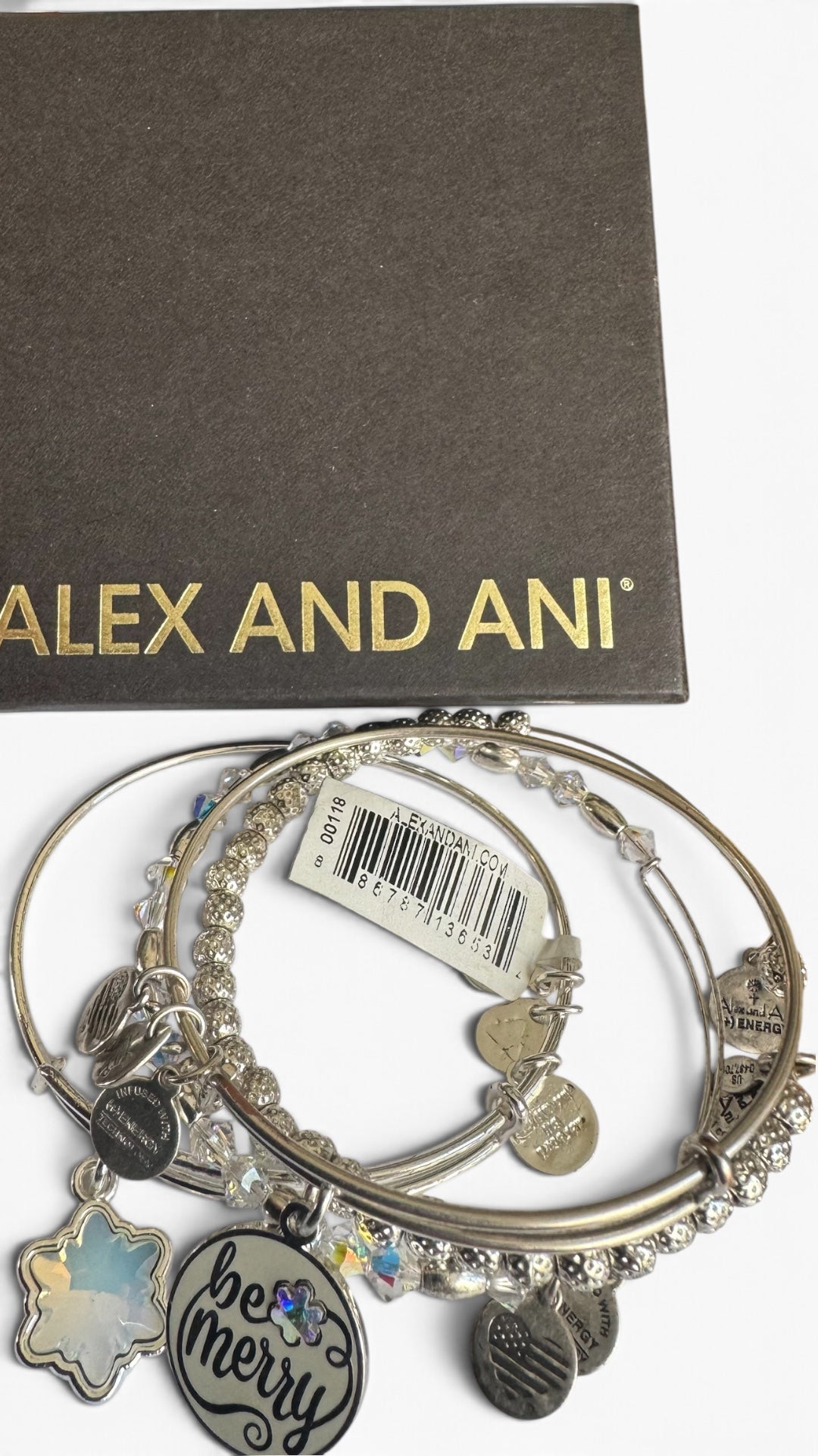 Alex and Ani - Be Merry Holiday Bracelets Set of 4, with 2 Beaded Bangles