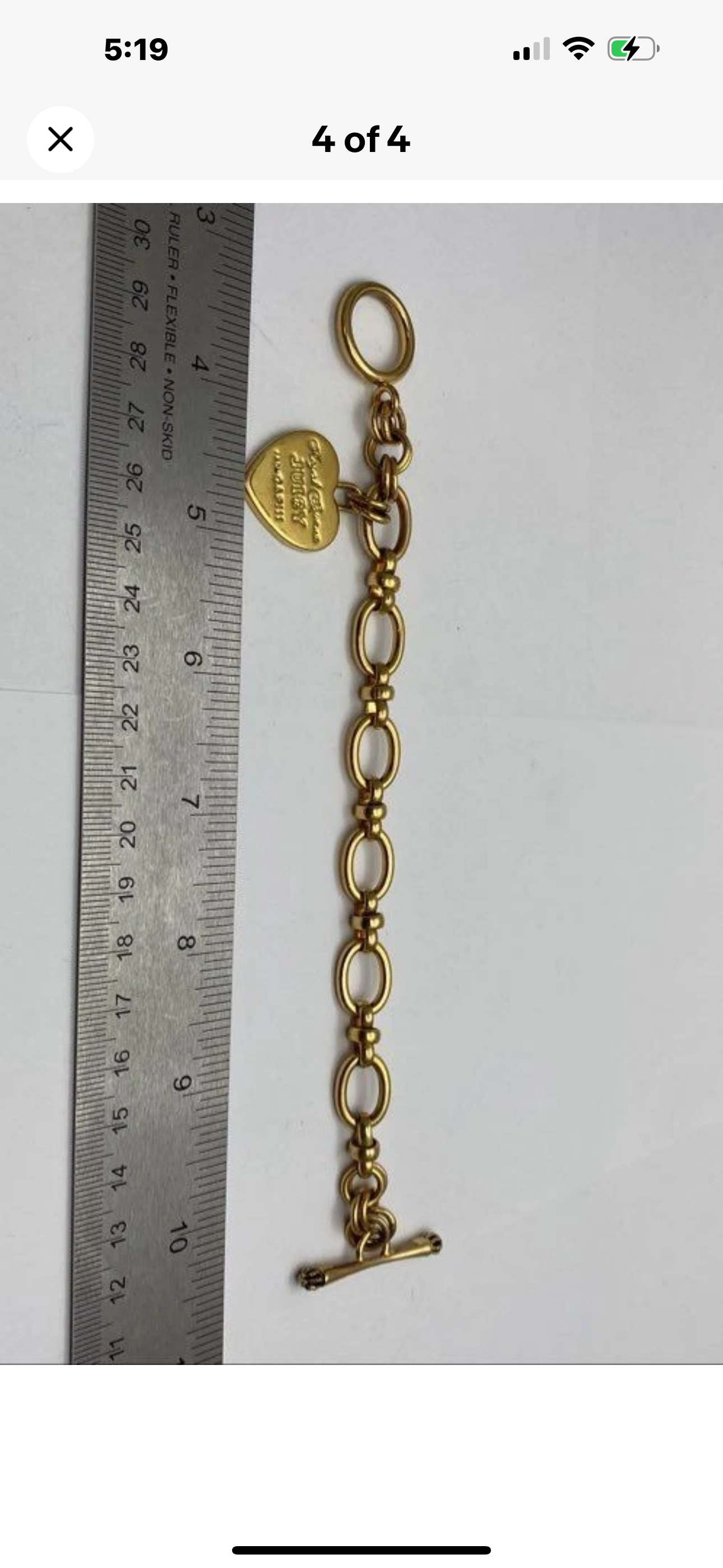 Vintage Juicy Couture “Royal Couture” Gold Heart Charm Toggle Bracelet