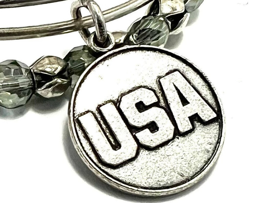 Alex and Ani - Team U.S.A. Charm + Beaded Bangle Rafaelian Silver, 2 Bangle Bracelets, Gift for Her