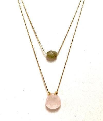 Double Strand of Stones, Labradorite and Rose Quartz on a Thin Silver Chain