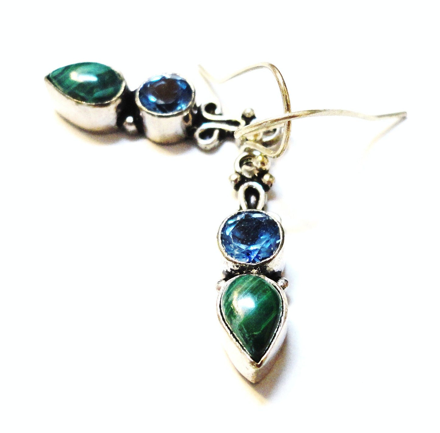 Malachite and Swiss Blue Topaz Encased in Silver