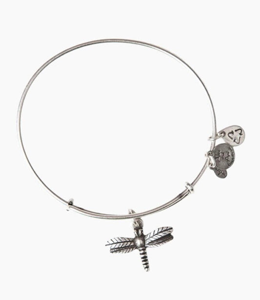 Alex and Ani - Dragon Fly Charm in Rafaelian Silver/Gold, Recycled Material, Expandable Bangle, Slide Bracelet, Collectors Gift for Her