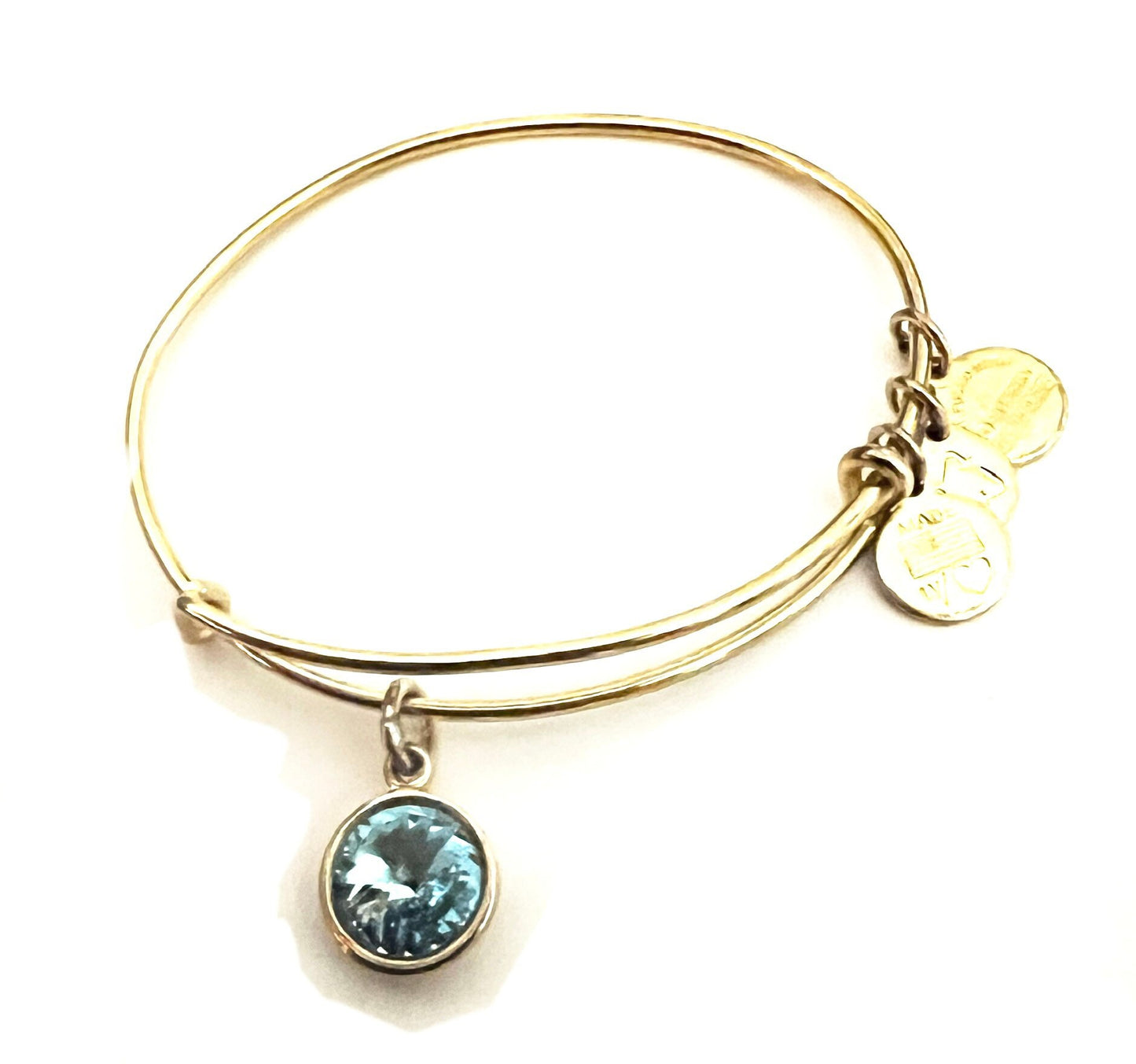 Alex and Ani - March Birthstone, Clear Aquamarine Crystal Charm Bangle, Rafaelian Shiny Silver/Gold/Rose Gold, Stackable, Gift for Her