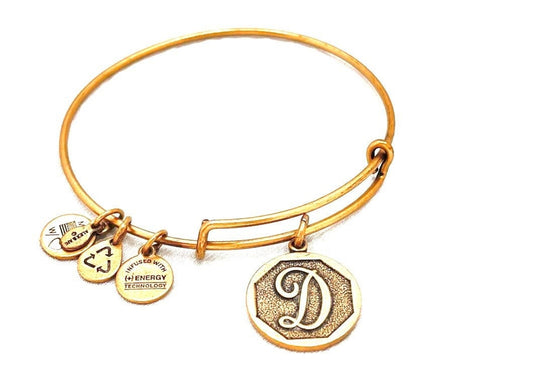 Alex and Ani - “D” Initial Bracelet Charm Bangle, Adjustable and Stackable, Rafaelian Gold/Silver, Collectable Gift for Her, Retired