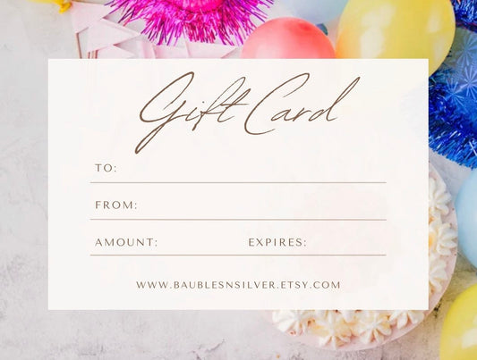 Gift Certificate, Gift Card, Layaway • 10.00 Dollars • Baubles N Silver, Gift for her, Birthday or Special Holiday, Shopping Gift for Her