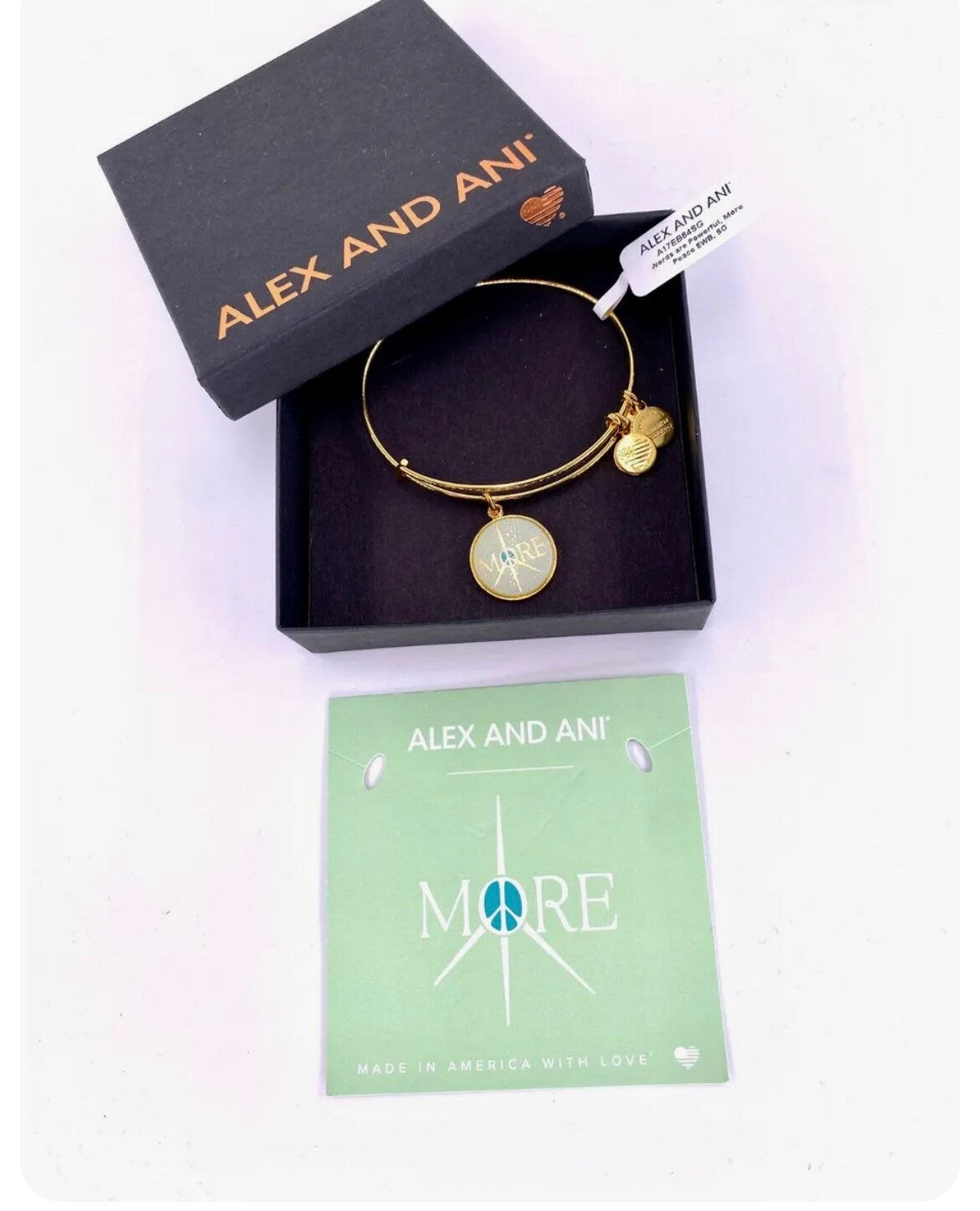 Alex and Ani - Words Are Powerful, More Peace Bracelet Charm Bangle, Adjustable and Stackable, Shiny Gold, Rafaelian Gold